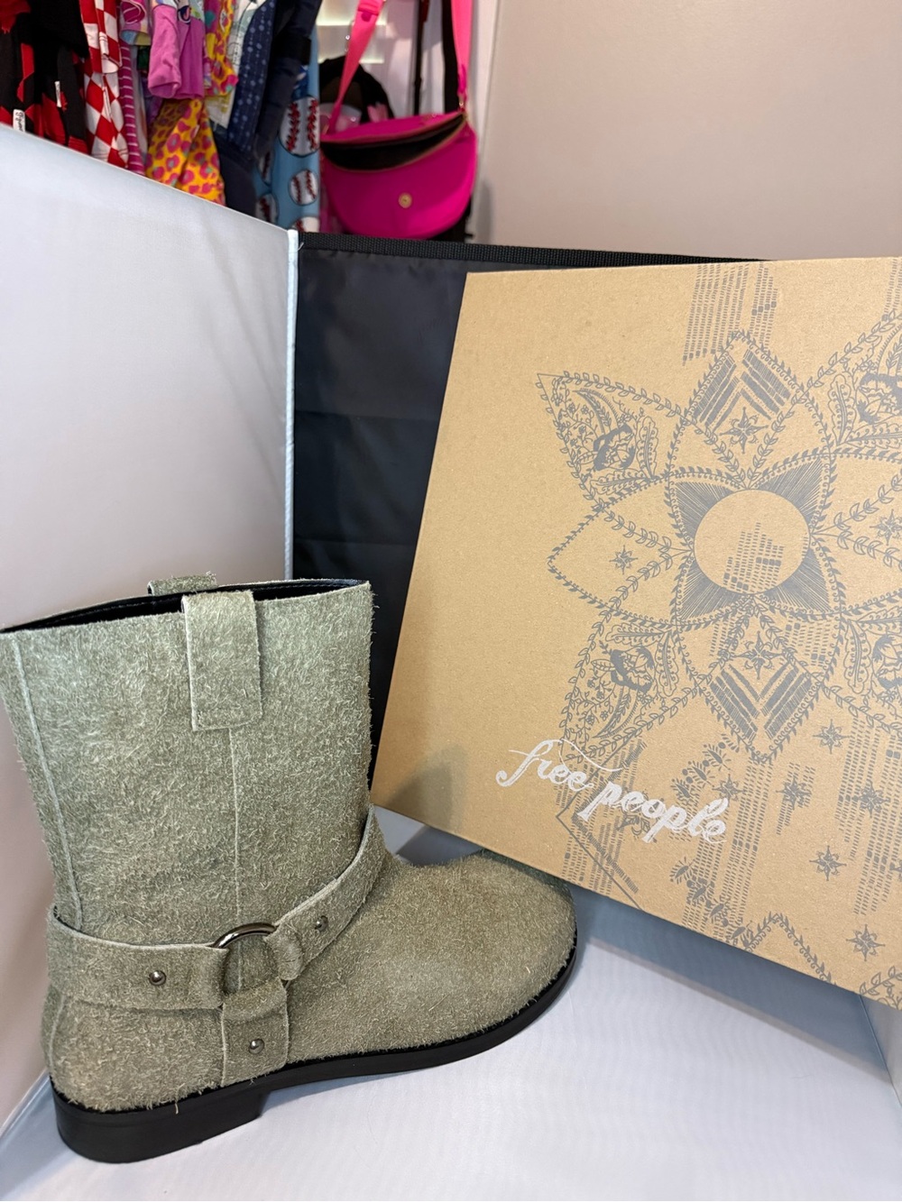 Free People London Hairy Suede Short Harness Boots